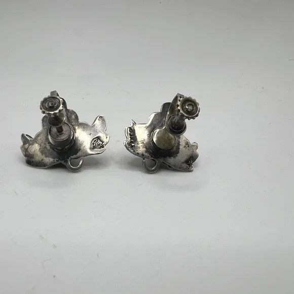 Vintage 925 Sterling Silver Grape Cluster Earrings Screwback Signed Taxco‎ - Picture 3 of 6